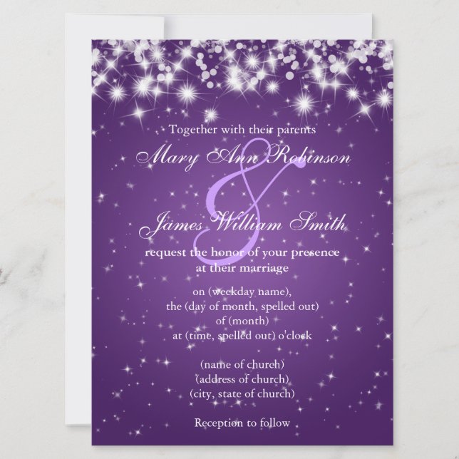 Wedding Save The Date Winter Sparkle Purple (Front)