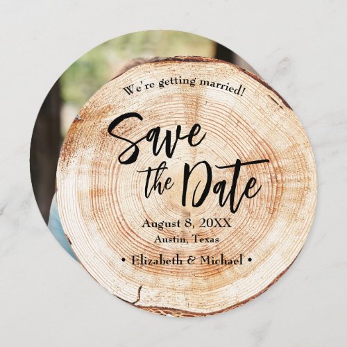 Wedding save the date wood disc slice tree Photo Invitation