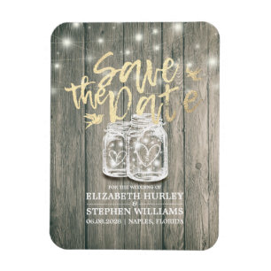 Wedding Save The Date Wood Mason Jar String Lights Magnet