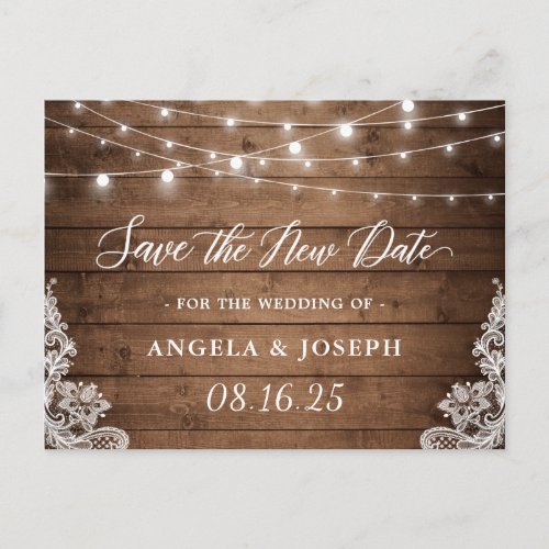 Wedding Save the New Date Rustic Twinkle Lights Postcard