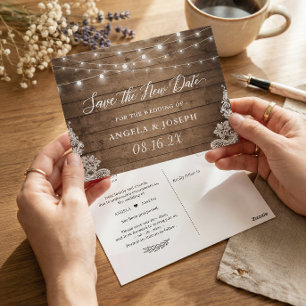 Wedding Save the New Date Rustic Twinkle Lights Postcard