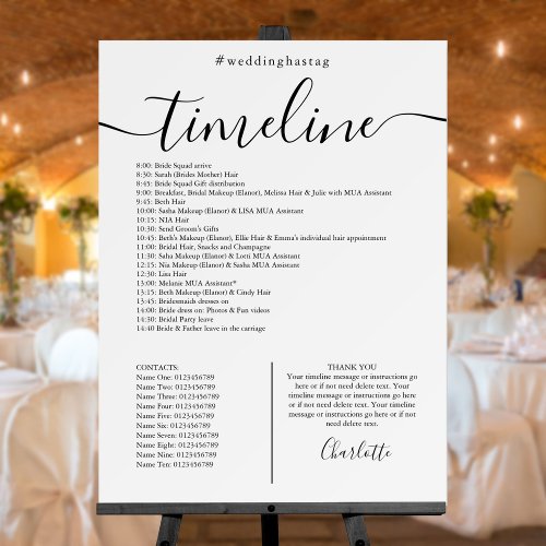 Wedding Schedule Black And White Timeline Sign