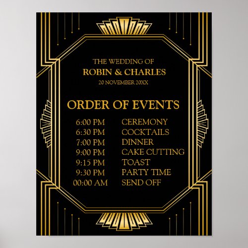 Wedding Schedule of Events Sign  Gatsby Art Deco