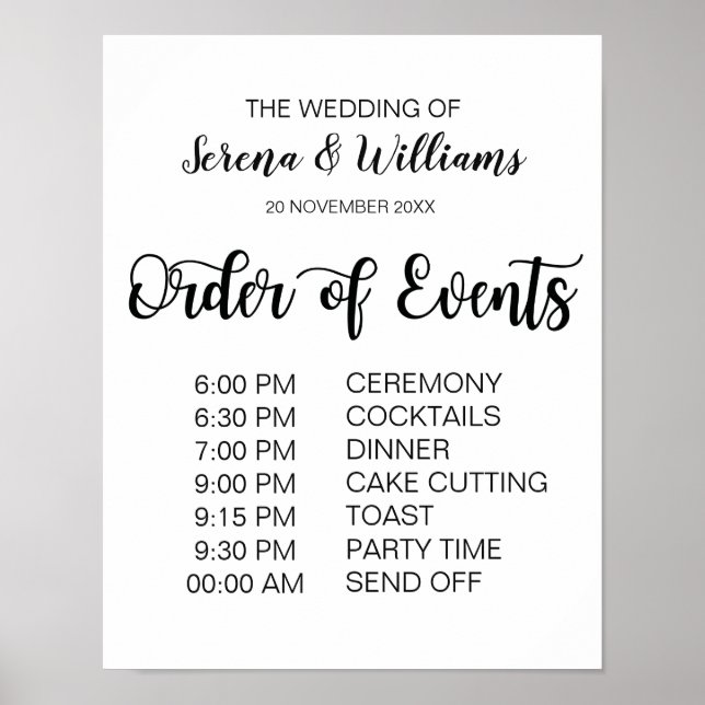 Wedding Schedule of Events Sign Modern Calligraphy (Front)