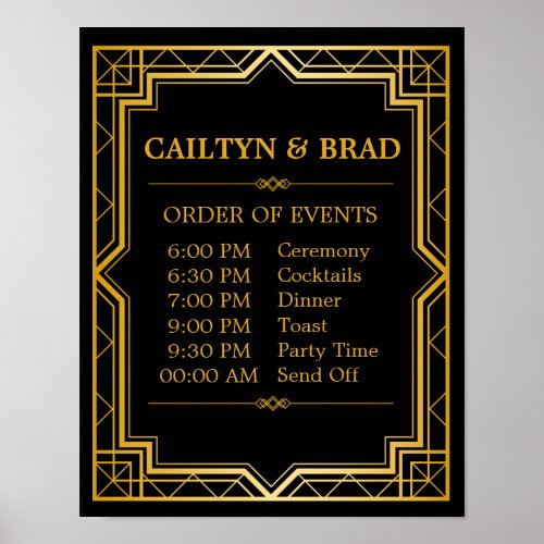 Wedding Schedule  Sign  Gatsby Art Deco
