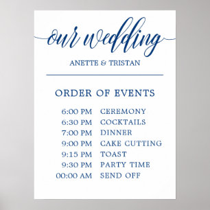 Wedding Schedule Sign in Navy Blue Calligraphy