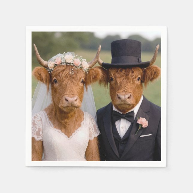 Wedding Scottish Highland Cows Napkins (Front)