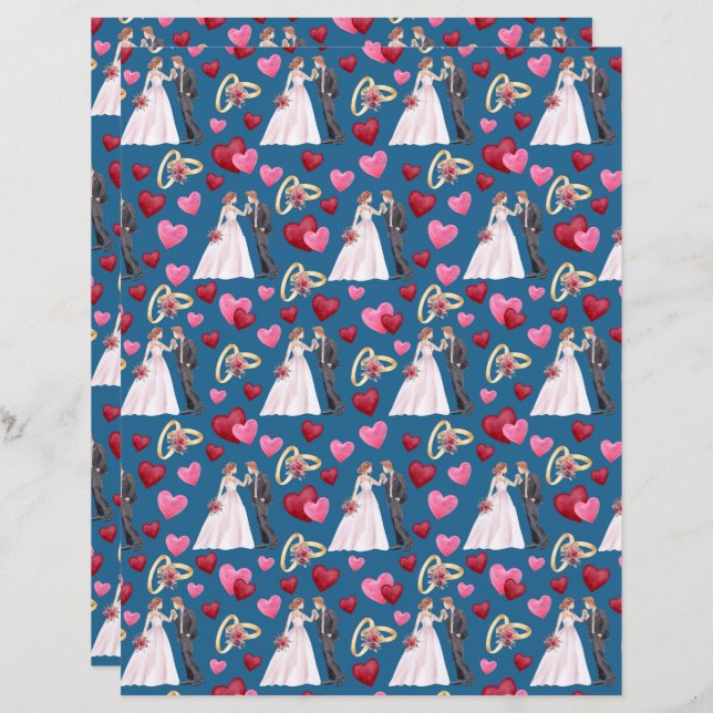 Wedding Scrapbook Paper in Blue (Front/Back)