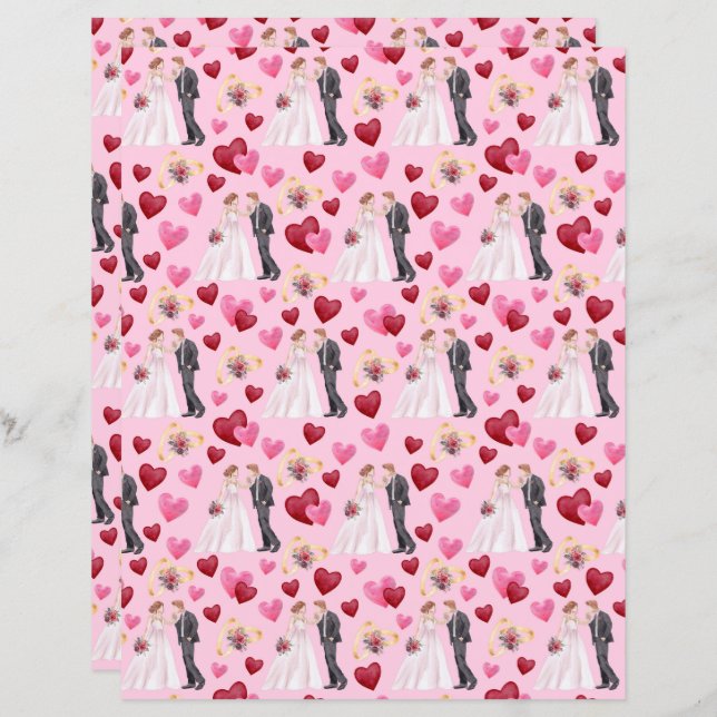Wedding Scrapbook Paper in Pink (Front/Back)