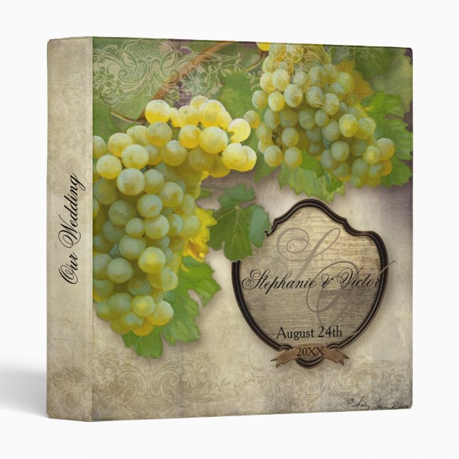 Wedding Scrapbook Photo Recipe Rustic Vineyard Art Binder (Front/Spine)