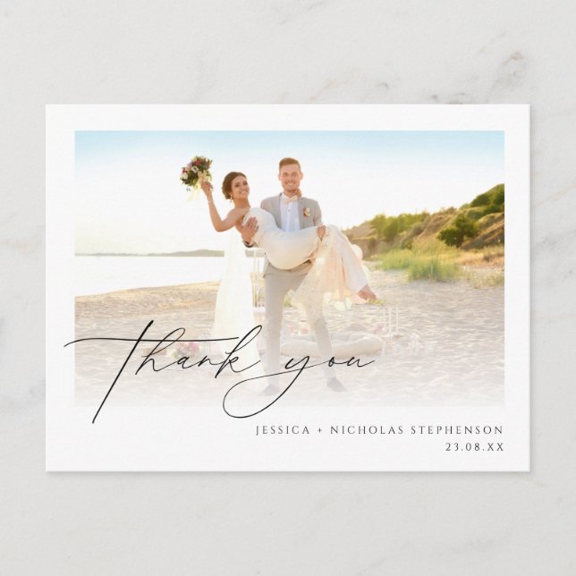 Wedding Script Calligraphy Thank You Postcard (Front)