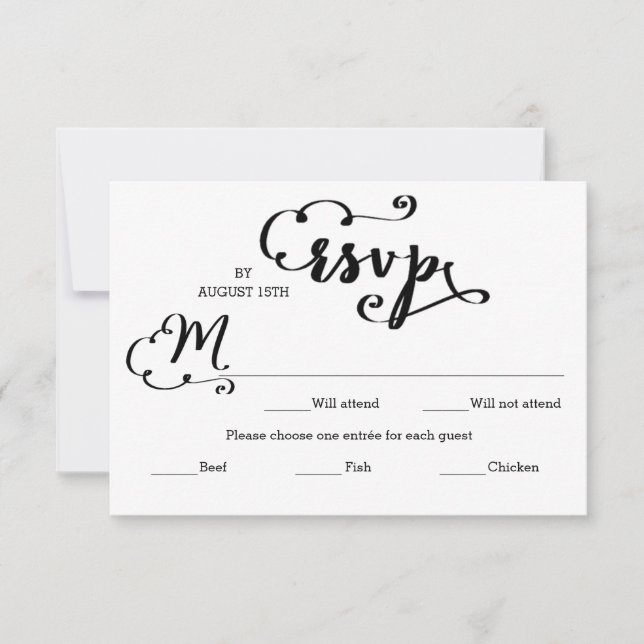 Wedding Script Damask Entree - RSVP Card (Front)
