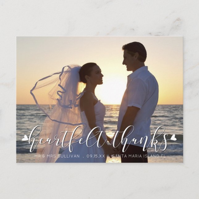 Wedding Script HEARTFELT THANKS  Front/Back Photos Postcard (Front)
