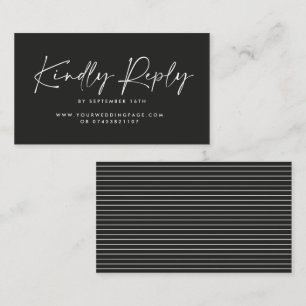 Wedding script modern black white elegant reply business card