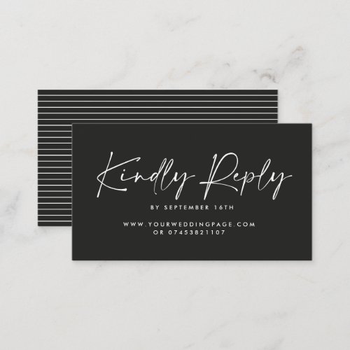 Wedding script modern black white elegant reply business card