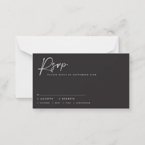 Wedding script modern black white script reply note card