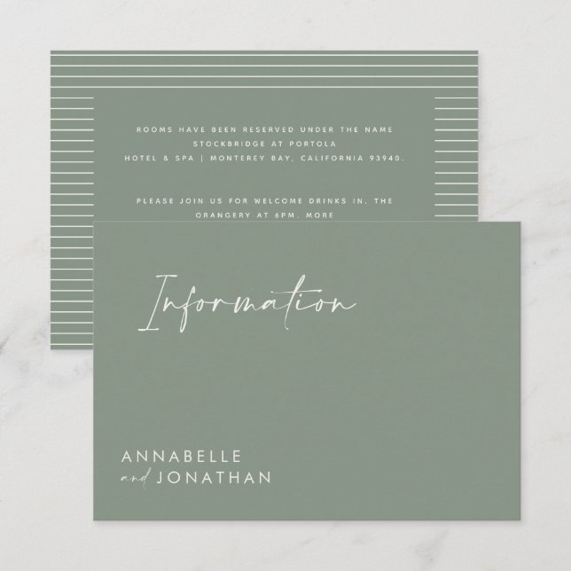 Wedding script modern green information invitation (Front/Back)