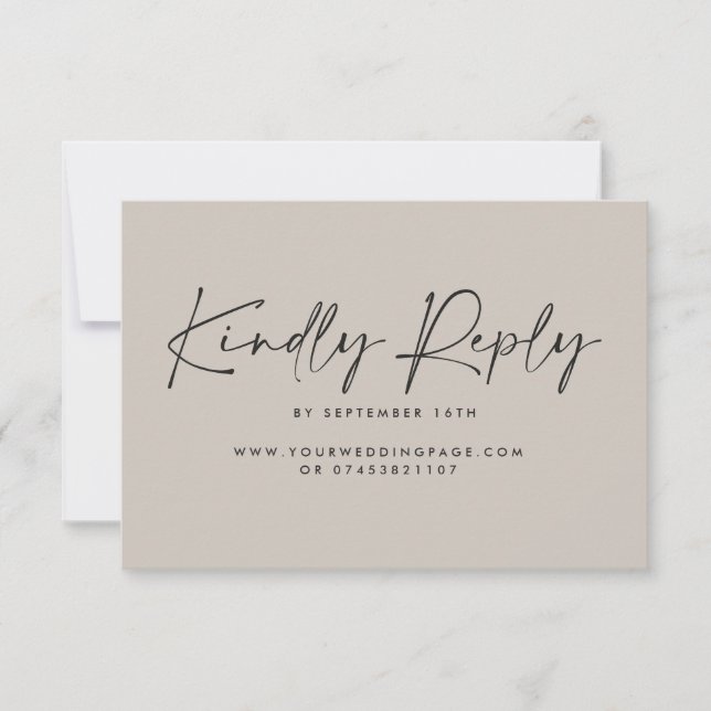 Wedding script modern grey elegant reply invitation (Front)