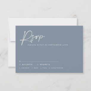 Wedding script modern minimal dusty blue reply invitation