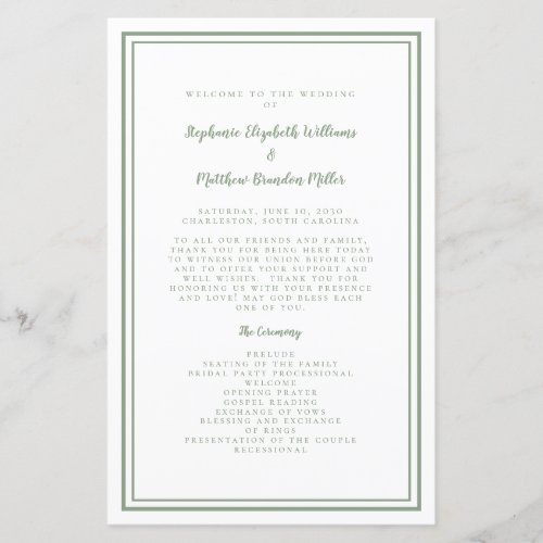 Wedding Script Modern Sage Green Ceremony Program