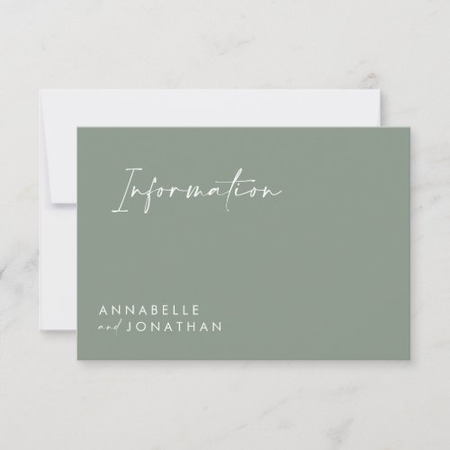 Wedding script modern sage green chic information invitation