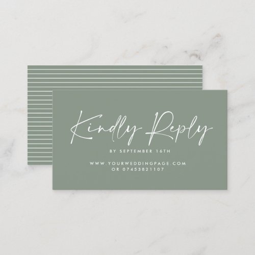 Wedding script modern sage green elegant reply business card