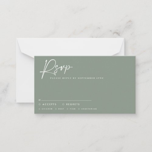 Wedding script modern sage green script rsvp reply