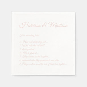 Wedding Script names Couple Fun Facts blush pink Napkins