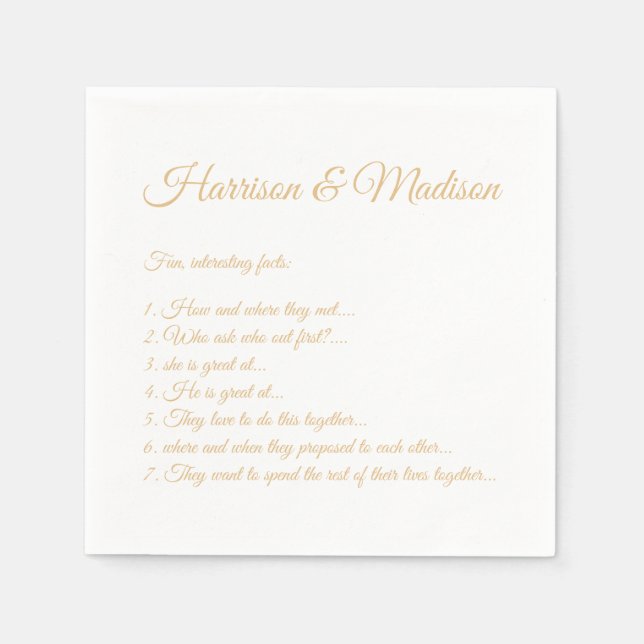 Wedding Script names Couple Fun Facts camel paper Napkins (Front)