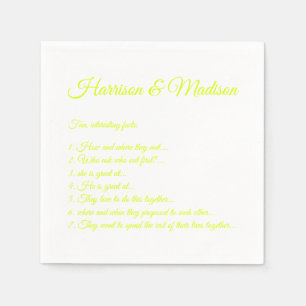 Wedding Script names Couple Fun Facts chartreuse Napkins