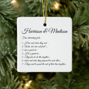 Wedding Script names Couple Fun Facts Custom Photo Ceramic Ornament
