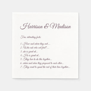 Wedding Script names Couple Fun Facts eggplant Napkins
