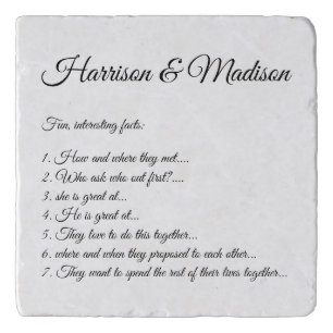 Wedding Script names Couple Fun Facts elegant Trivet