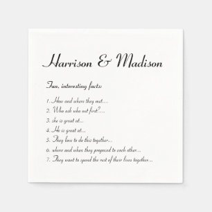 Wedding Script names Couple Fun Facts paper Napkins