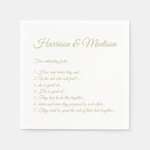 Wedding Script names Couple Fun Facts sage green Napkins