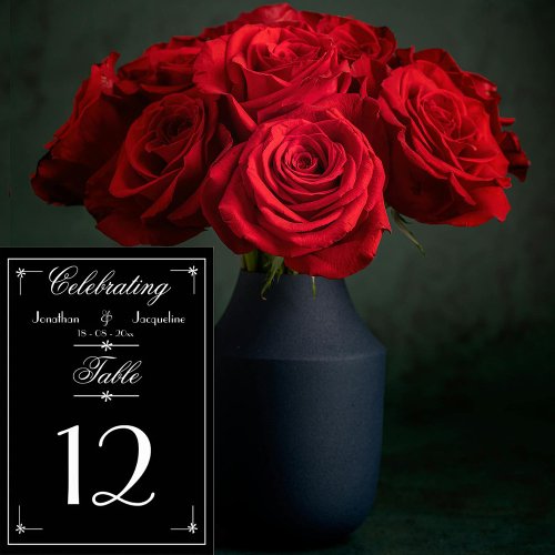 Wedding Script Names Elegant Black  White  Table Number