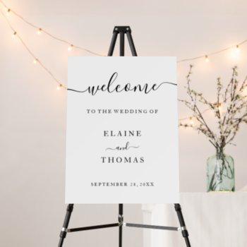 Wedding Script Welcome Sign Simple White Black by Vineyard at Zazzle