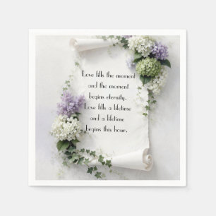 Wedding Scroll with Lilacs and Hydrangeas  Napkins