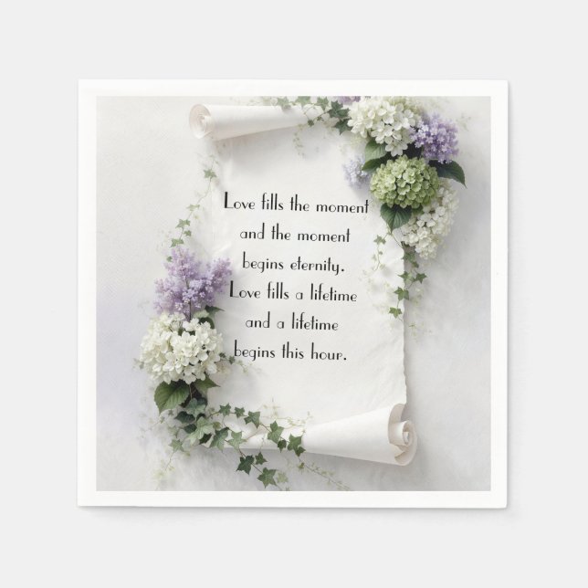 Wedding Scroll with Lilacs and Hydrangeas  Napkins (Front)