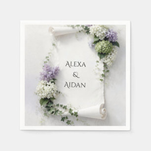 Wedding Scroll with Lilacs and Hydrangeas  Napkins