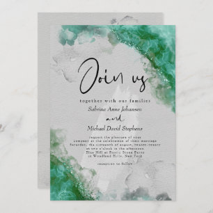WEDDING Sea Glass Green Abstract Alcohol Ink Invitation