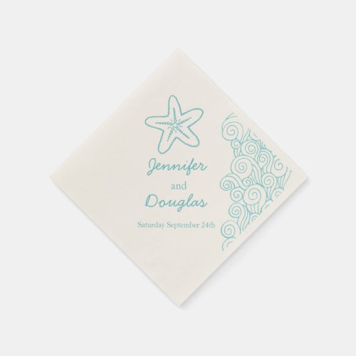 Wedding sea star swirl aqua cream paper napkin