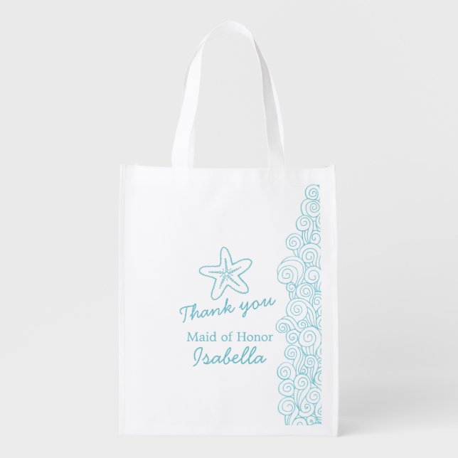 Wedding sea star swirl aqua maid of honor bag (Front)
