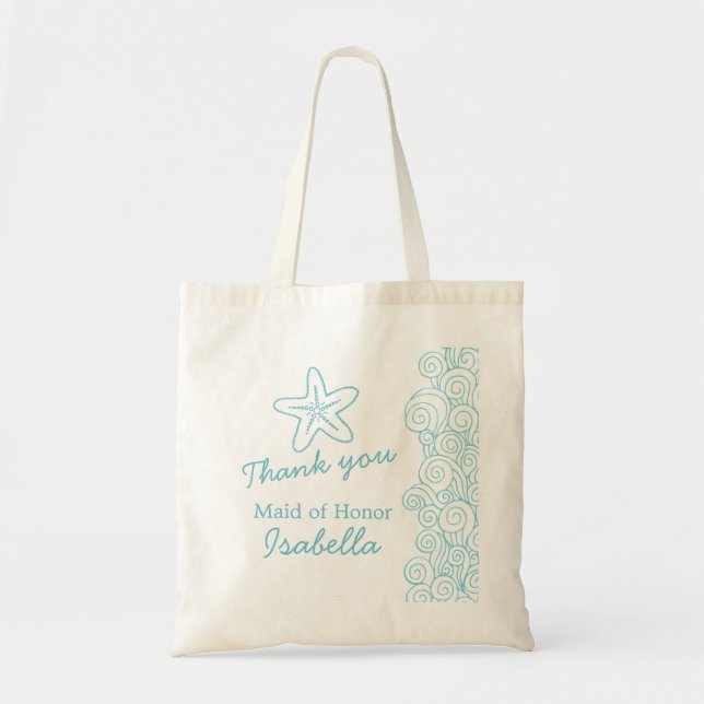 Wedding sea star swirl aqua maid of honor bag (Front)