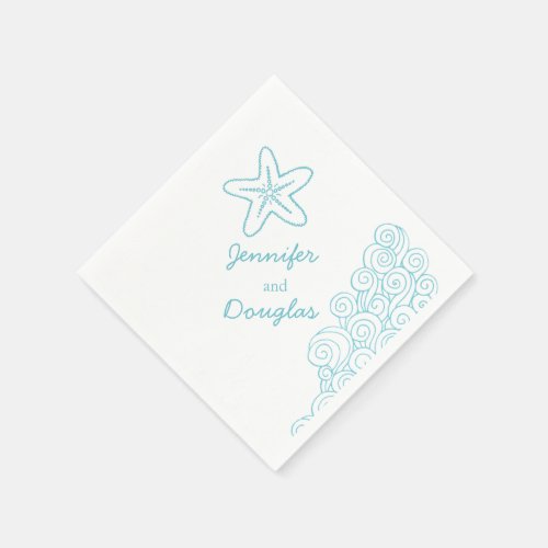 Wedding sea star swirl blue white paper napkin