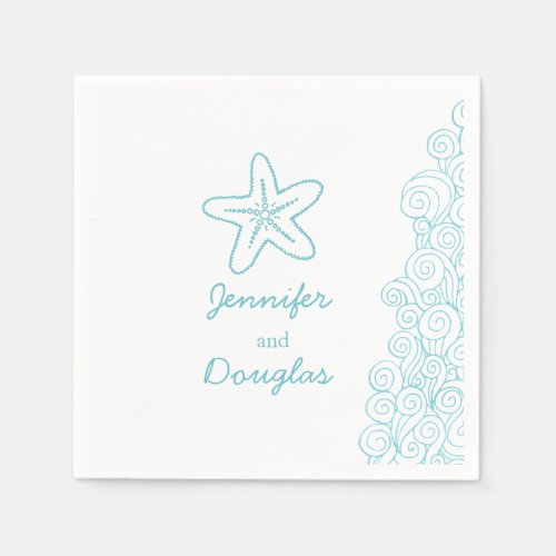 Wedding sea star swirl blue white paper napkins