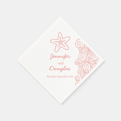 Wedding sea star swirl coral white paper napkin