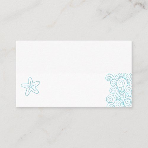 Wedding sea star swirls aqua white place cards