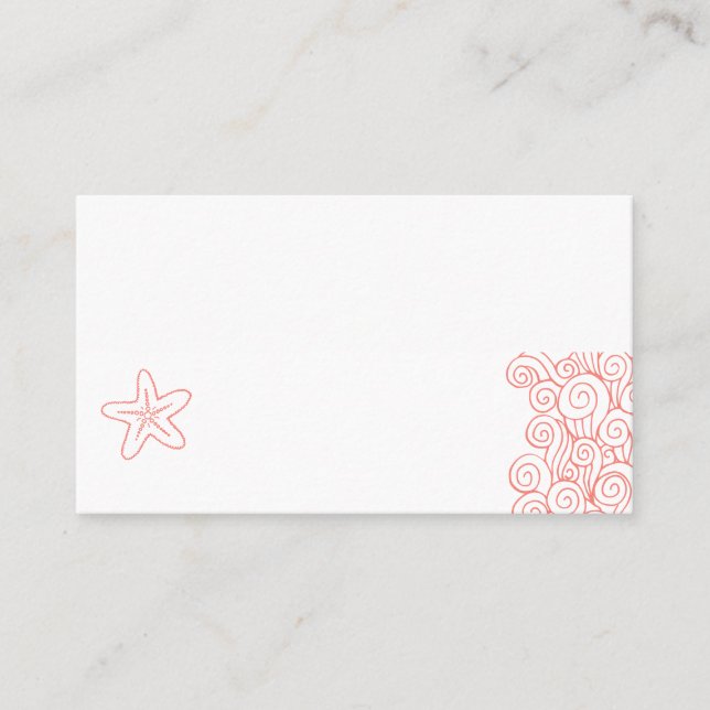 Wedding sea star swirls coral white place cards (Front)
