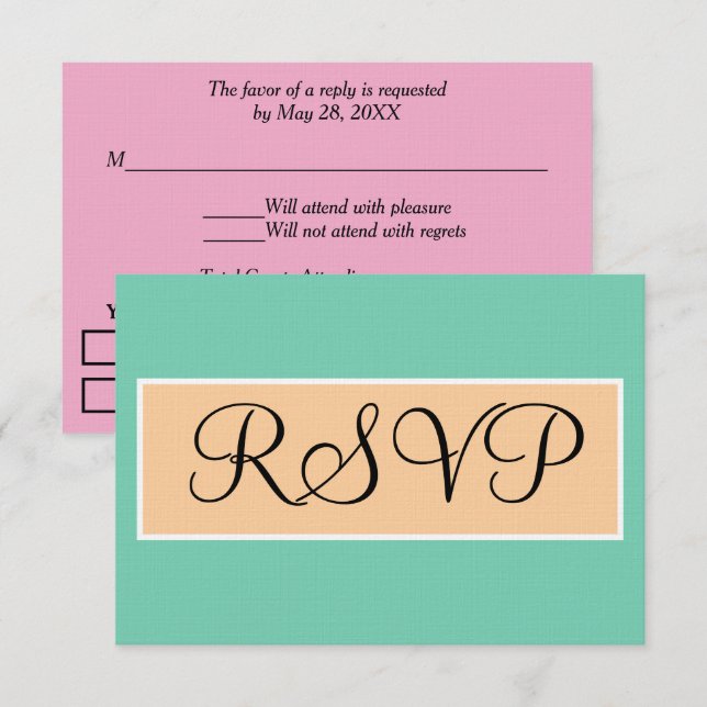 Wedding Seafoam Green Pink RSVP Card (Front/Back)